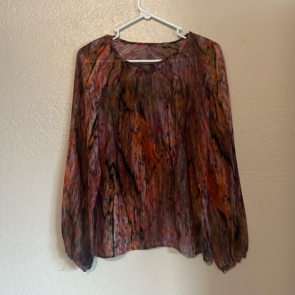 Purple marbled pattern lightweight long sleeved summer blouse